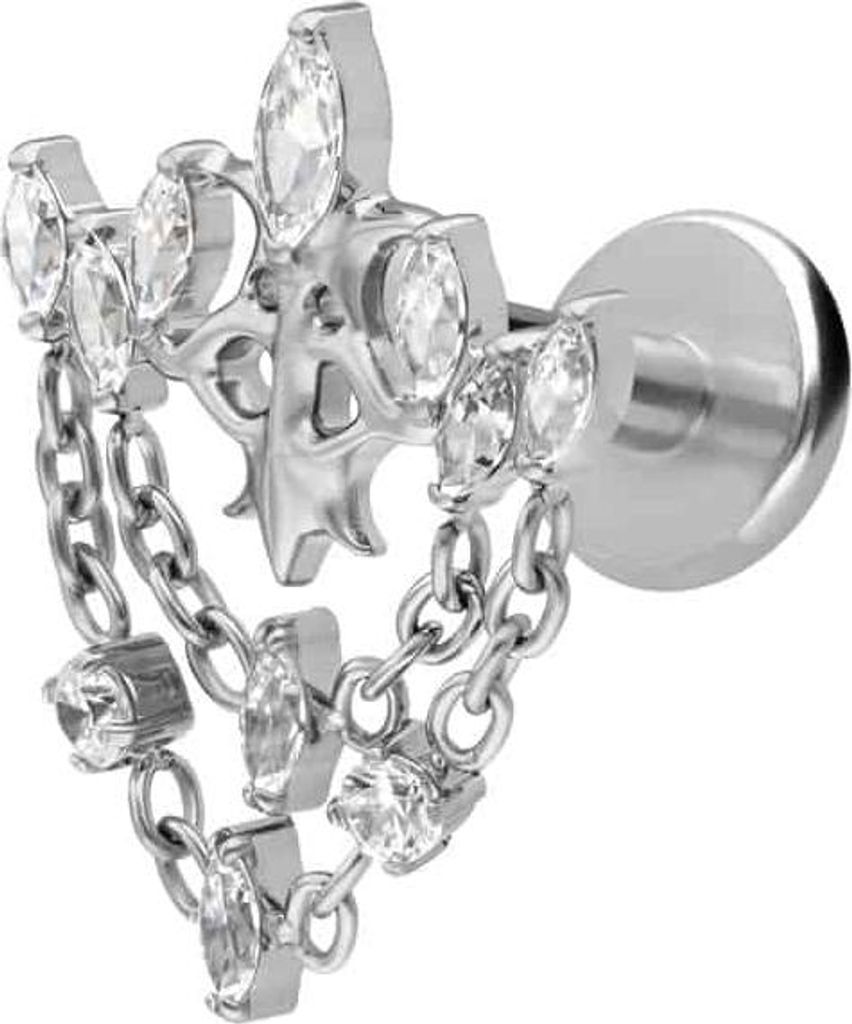 Ohrpiercing, Nasenpiercing Titan Labret mit Innengewinde GOTISCHE KRONE + KETTEN Silber Stablänge: 7mm | Stabstärke: 1,2mm