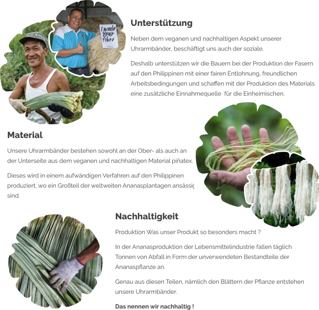 piñastrap | Uhrenband 100% VEGAN > Ananas | gold seidenglanz > flach, Stegbreite:18mm, Schließe:Silbern