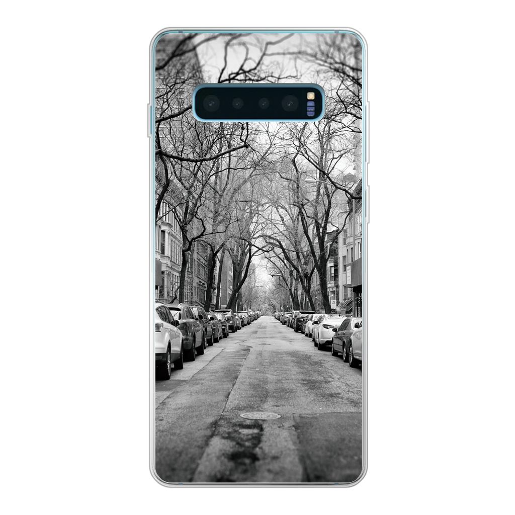 MuchoWow Handyhülle Schutzhülle Hülle für Samsung Galaxy S10 Lite Geparkte Autos in New York - schwarz und weiß Silikon Softcase Handy Hüll...