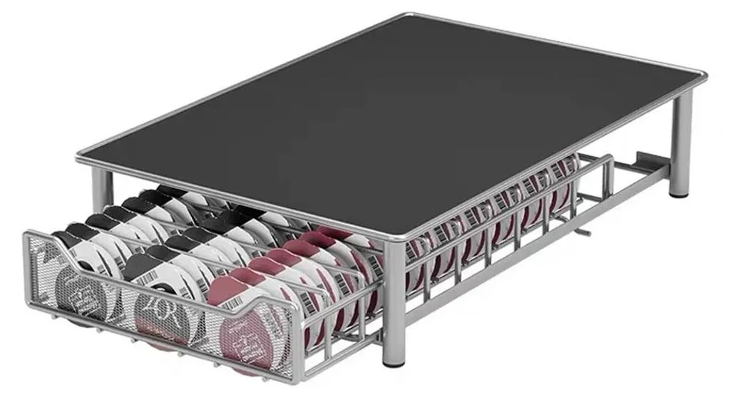 Rangement sous machine à café gain de place pour 60 dosettes coloris gris