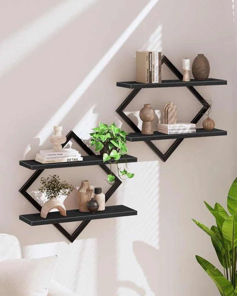 Lot de 2 étagères murales noires double hauteur pour salon et bureau
