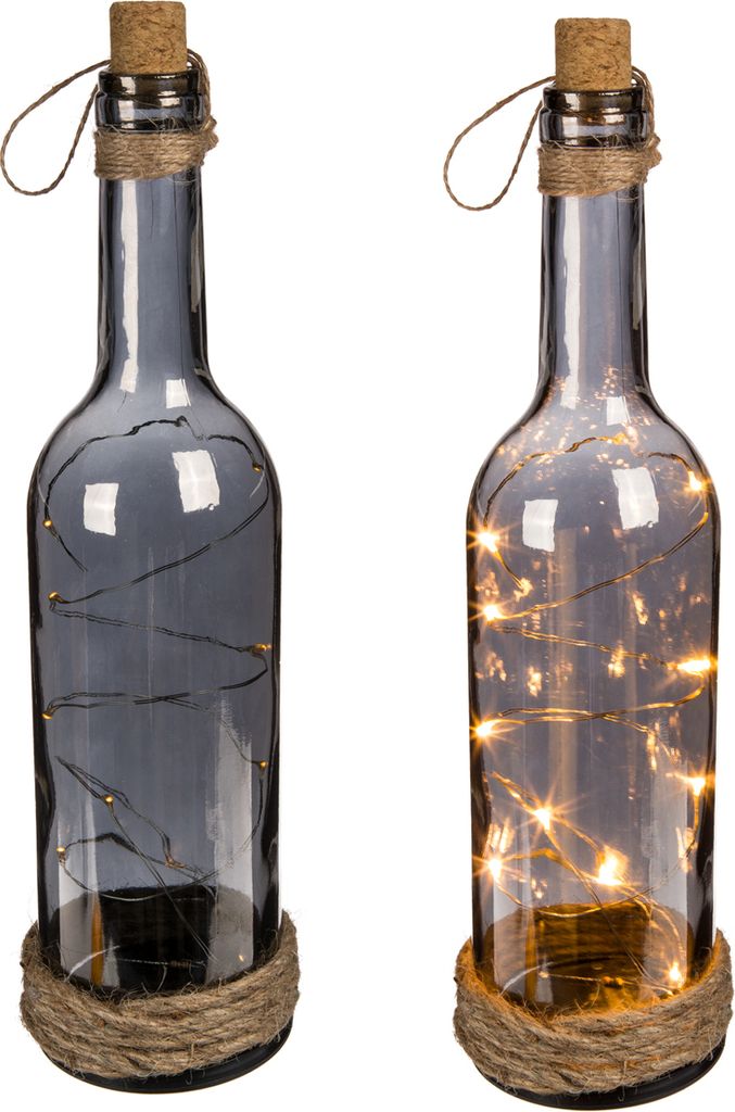 OOTB Rauch-Glasflasche mit 10 warmweißen LED Produktbild 