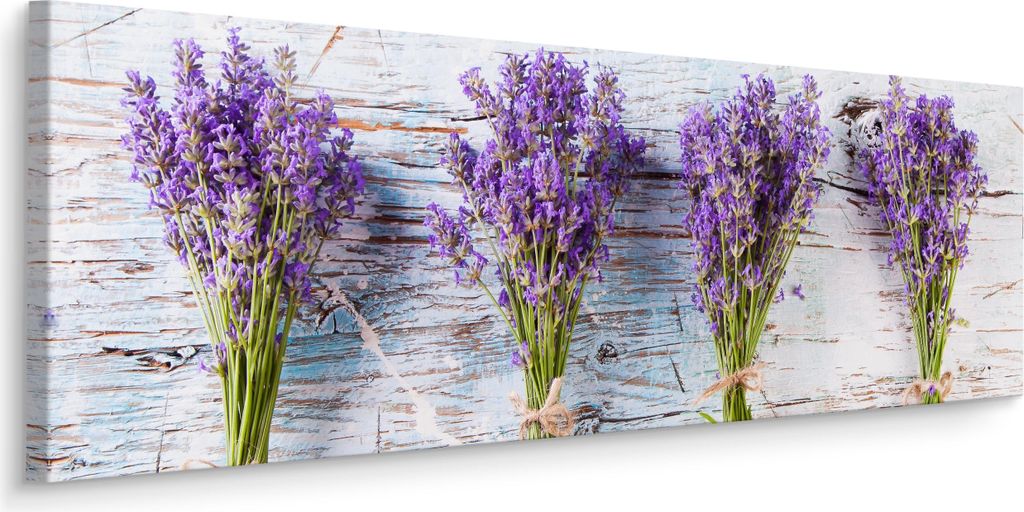 Muralo Panoramabild Canvas Lavendel Blumen Pflanzen Natur Holz 3D Wandbild Br. 145 cm x Hö. 45 cm