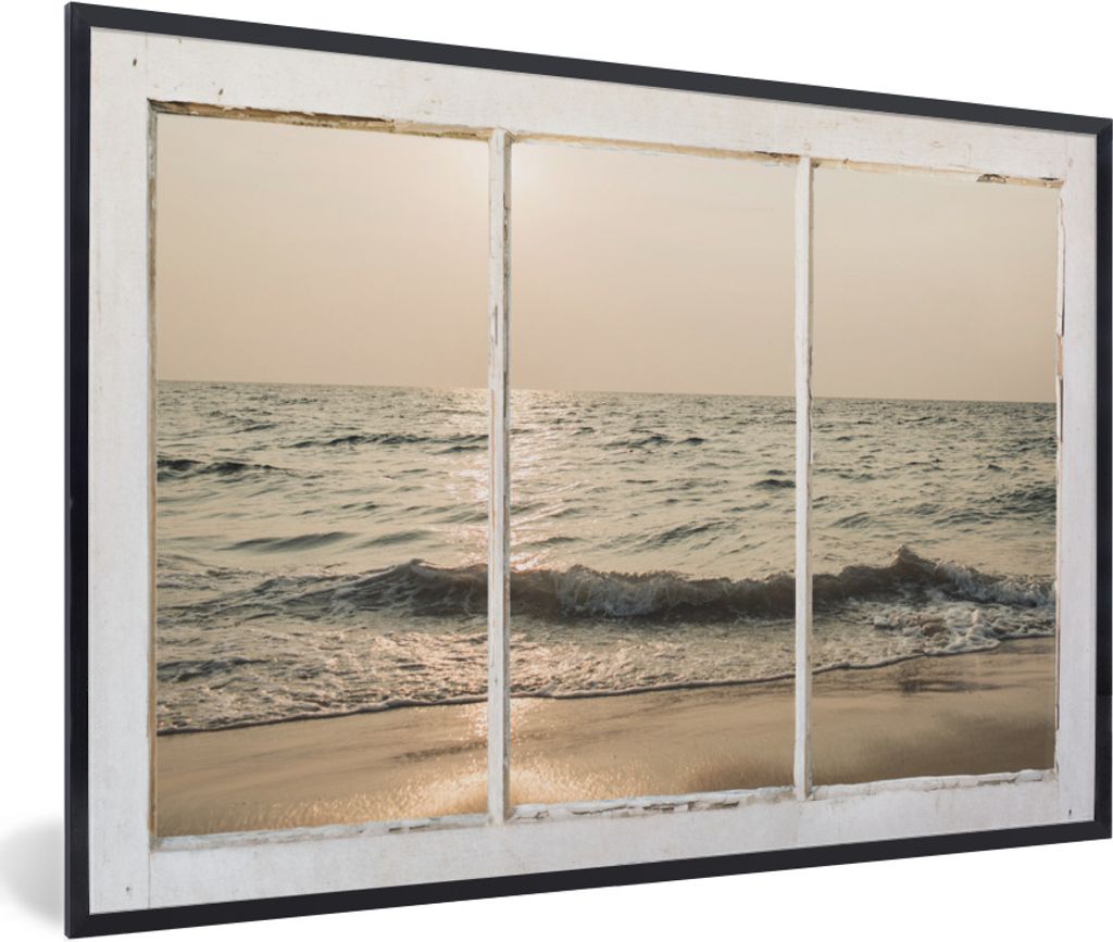 MuchoWow Gerahmtes Poster Aussicht - Strand - Meer 90x60 cm - Poster mit Schwarzem Bilderrahmen Wandposter Rahmen Foto Bilder - Fotorahmen - Foto...
