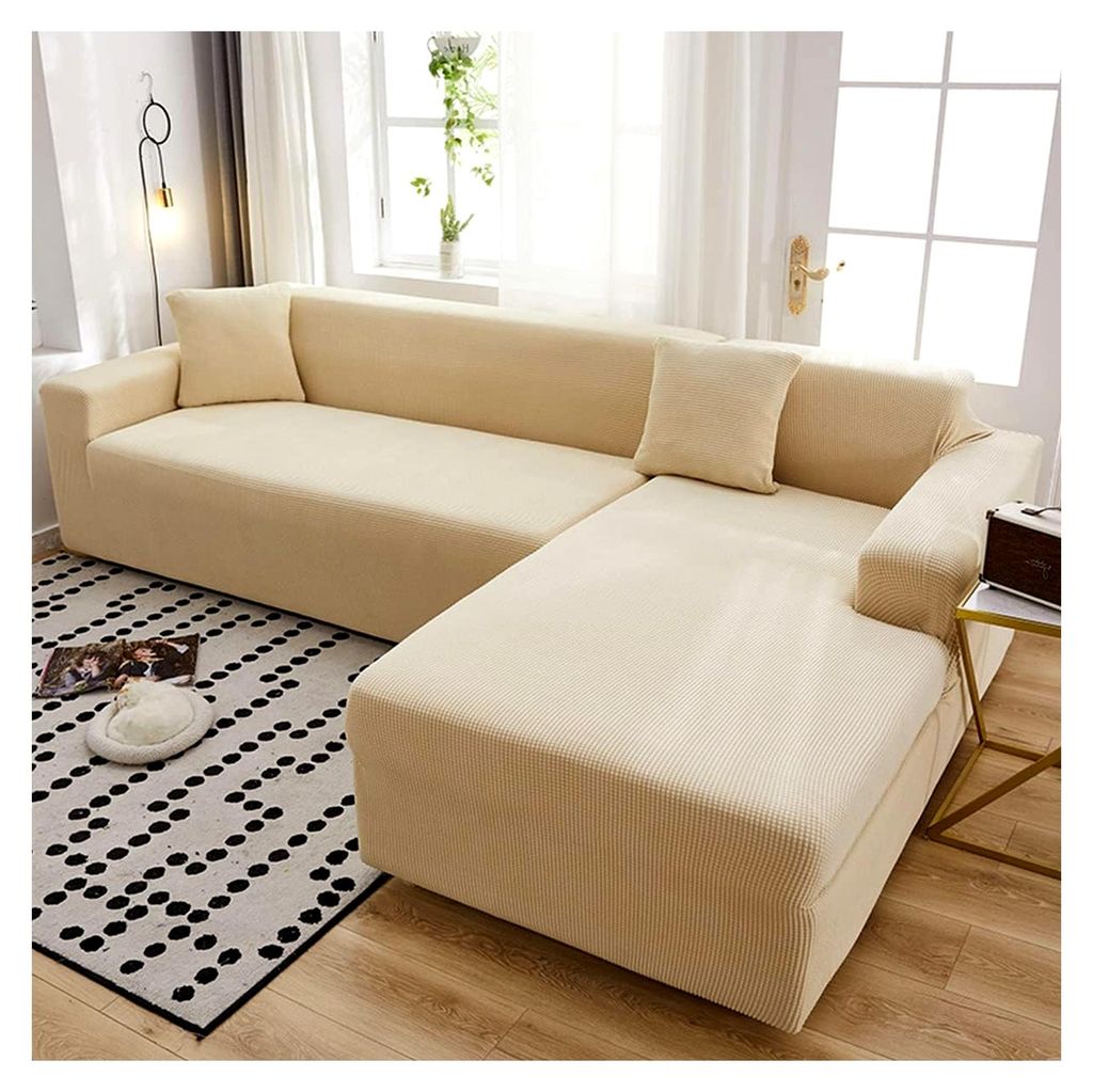 Schnittcouchbezüge, L-förmige Sofabezüge, Super-Stretch, 2 Stück, Sofabezüge für 3- und 4-Sitzer, Chaiselongue, Haustiere, Senfgelb