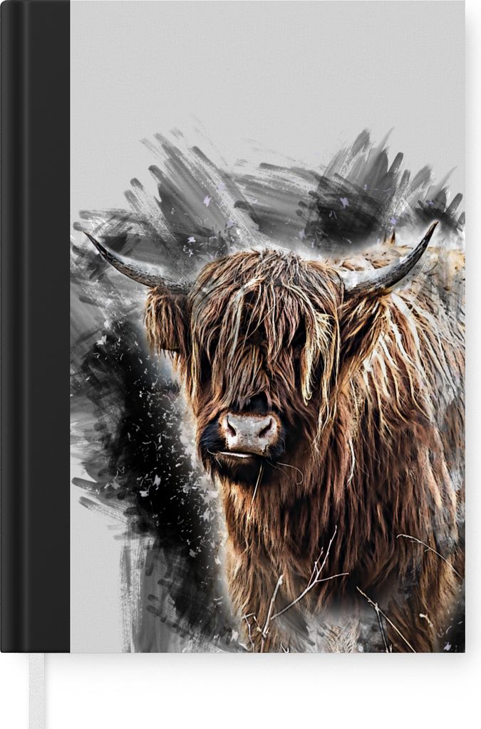 MuchoWow Notizbuch Tagebuch Haushaltsbuch Notebook A5 Schottischer Highlander - Schwarz - Tiere - Notizblock - Notizheft - Notebook - Schreibbloc...