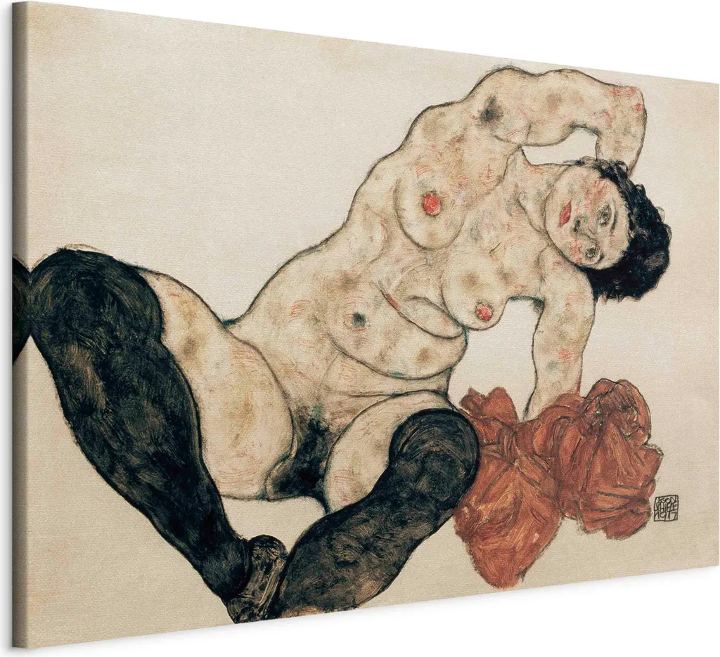 Riproduzione Schiele 120x80 su Tela TNT - Nudo con Asciugamano Giallo