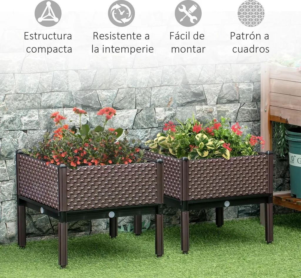 Carré potager surélevé pour balcon et jardin - Lot de 2 bacs marron