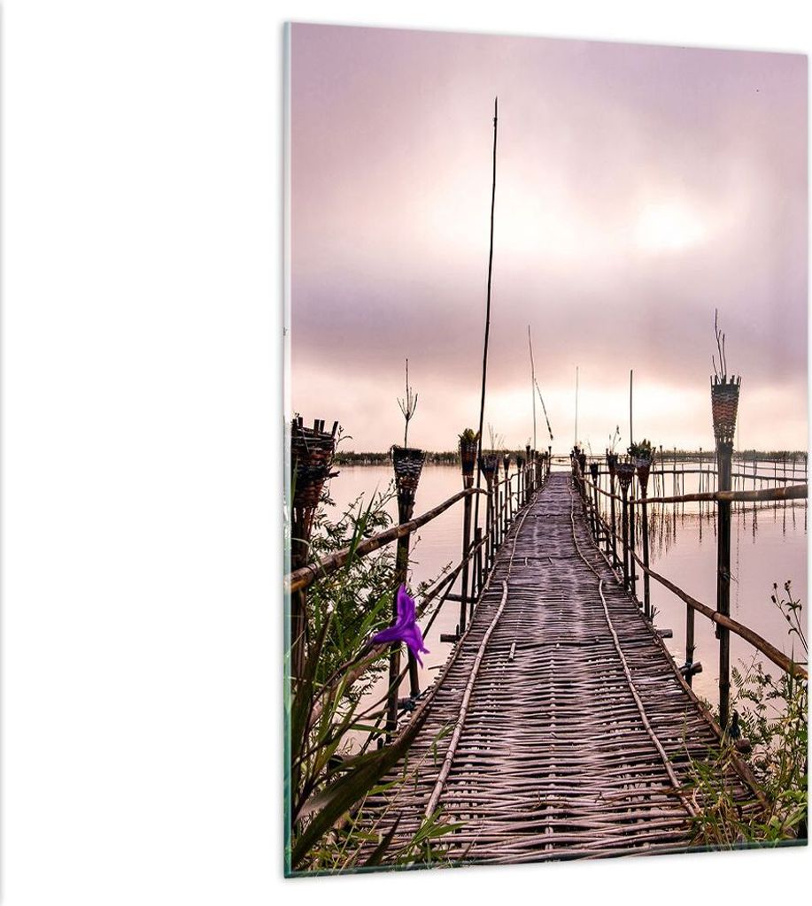 Bilder auf glas - Einteilig - Brücke See Fackel - 80x120cm - Glasbilder - Wandbilder - Bilder - zum Aufhängen bereit - Wanddekoration aus Glas - ...