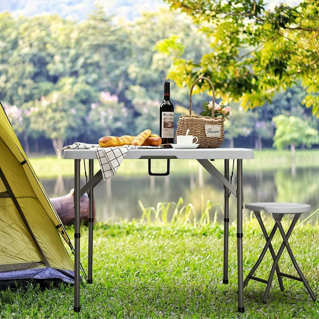 Table de camping pliante 87 cm blanche, table de buffet transportable - 2