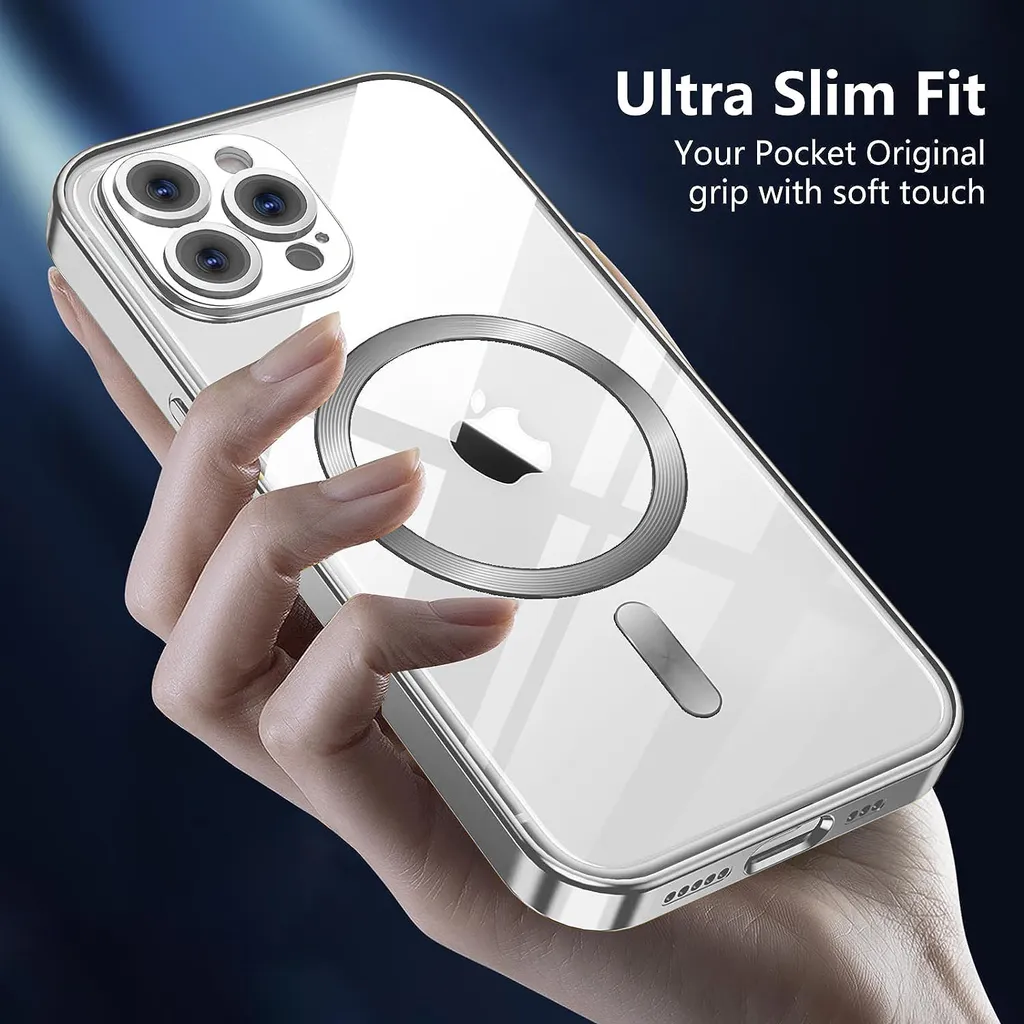 Custodia per iPhone 14 Pro Magnetic Ultra Thin Transparent Case con Magsafe e Camera Cover Argento - 7