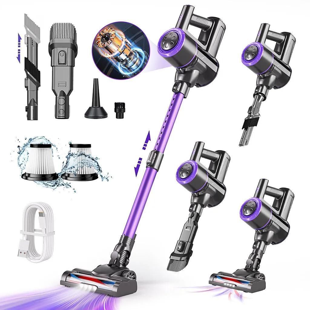 Akku Staubsauger, 500W/32KPA Staubsauger kabellos mit HEPA ,45 Min, kabelloser Staubsauger,Anti-Tangle-Staubsauger, Handstaubsauger für Tierhaare