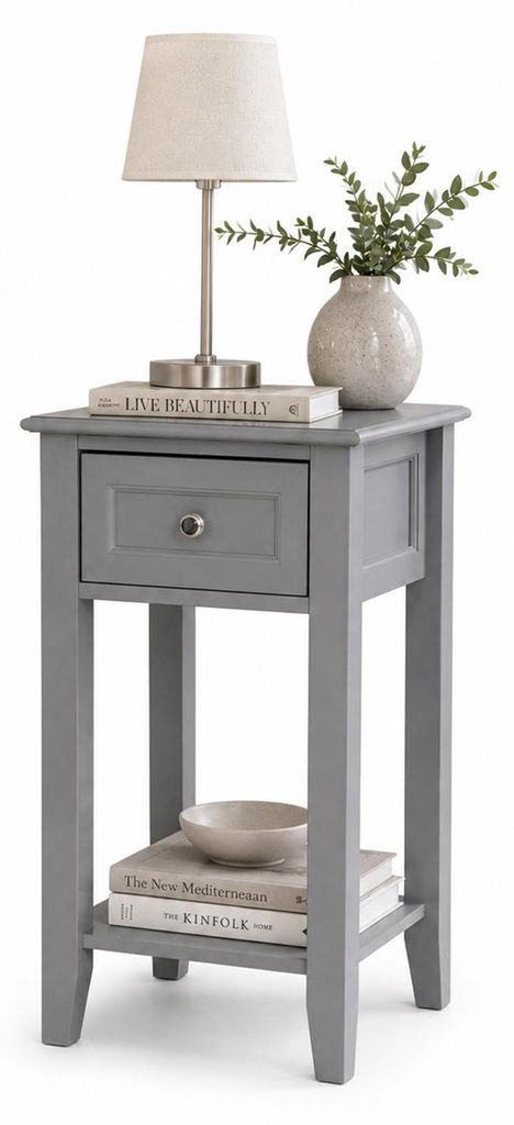 Beistelltisch Lara Grau Holz 35x35x60 cm mit Schublade Produktbild 