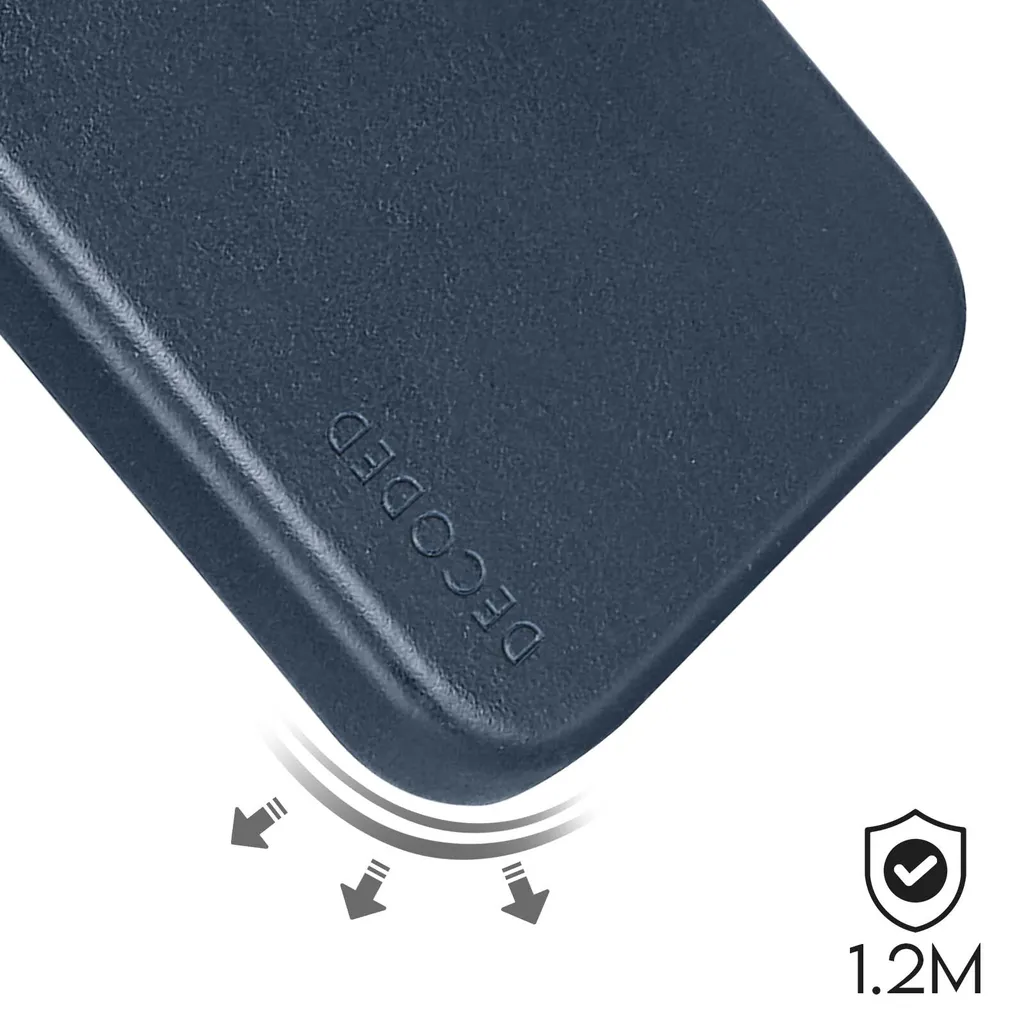 Étui Cuir iPhone 15 Plus Antichoc 1,2m - Decoded MagSafe Bleu Foncé