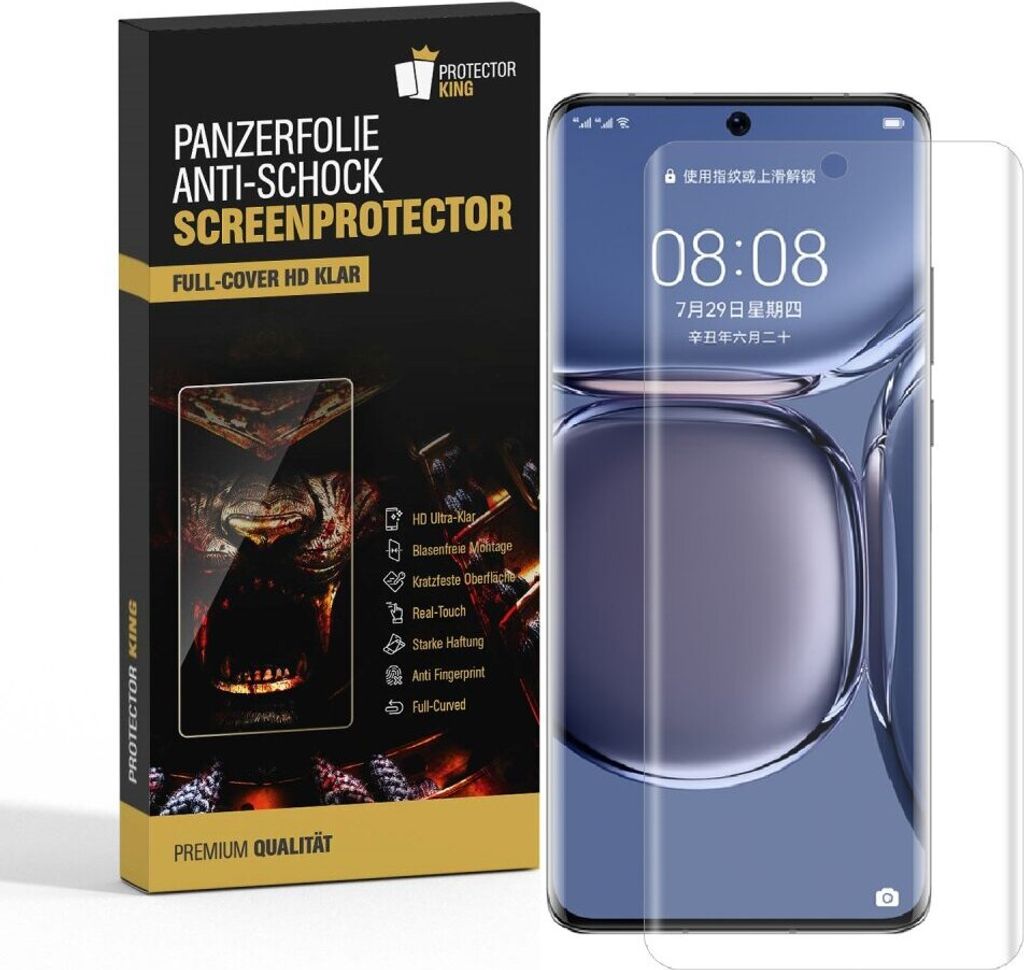 1x Panzerfolie für Huawei P50 Pro FULL SCREEN Displayschutz Schutzfolie KLAR/ ANTI-SHOCK/ ANTI-KRATZ/ ANTI-BRUCH/ ANTI-SCHMUTZ