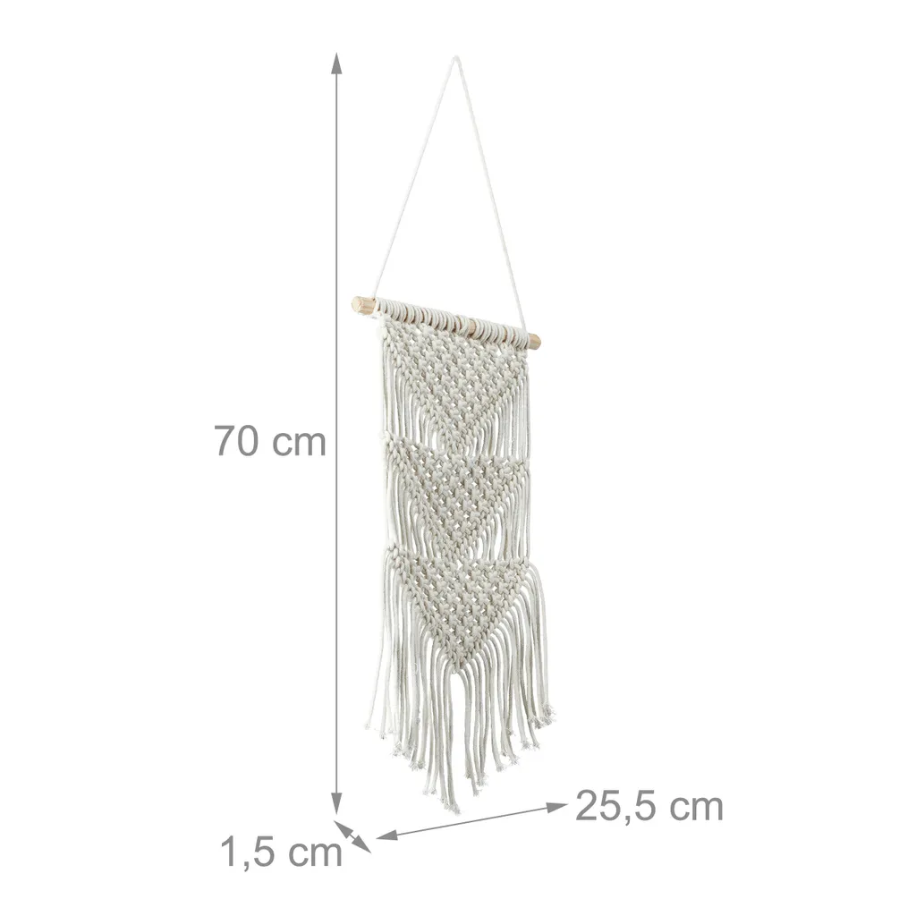 Relaxdays Lot de 2 Tentures Murales Macramé Triangle pour Déco Bohème