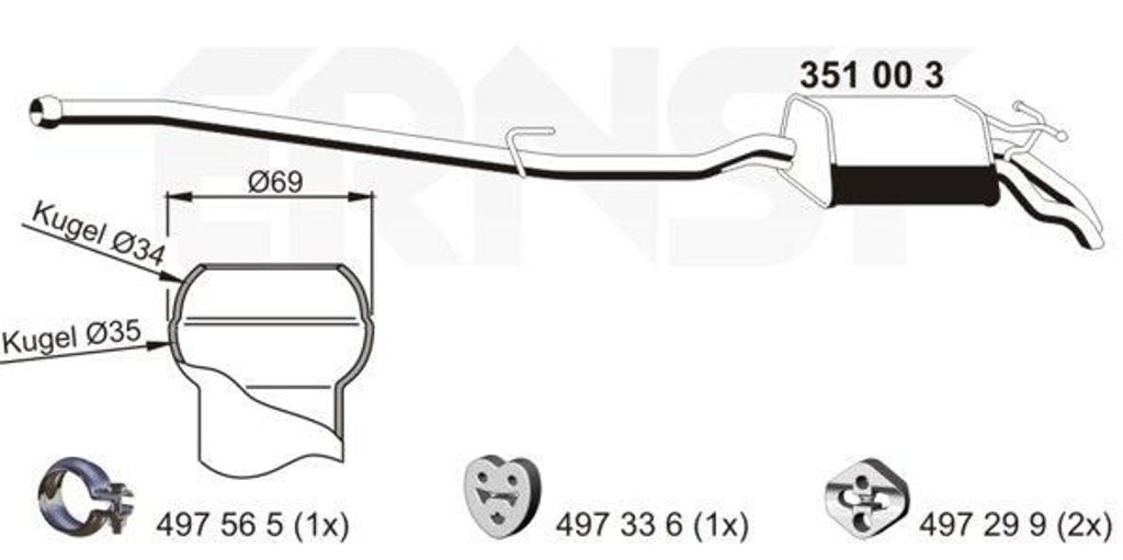 ERNST 351003 Endschalldämpfer passend für MERCEDES-BENZ E-Klasse Limousine (W210) Auspuff