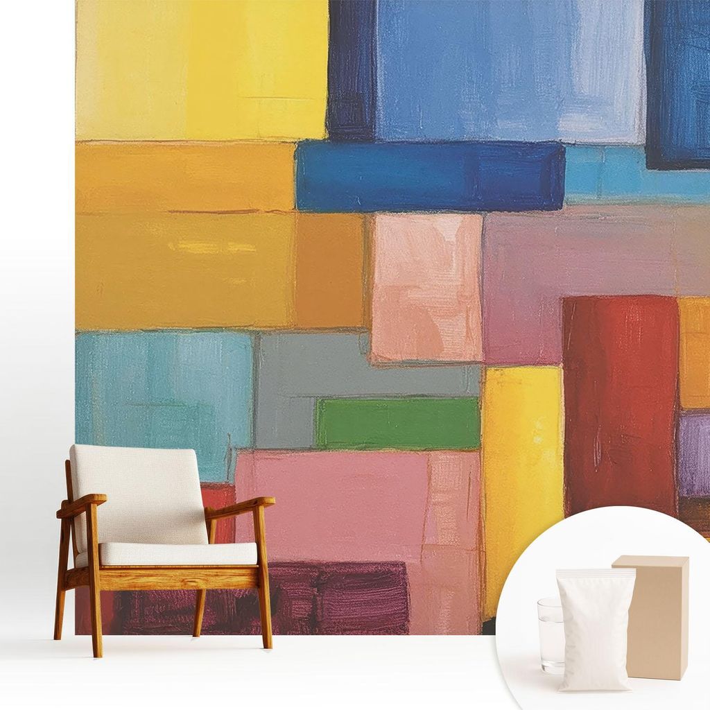 Fototapete - 250x250 cm - Tapete - Wandtapete - Wandbilder - Dekofolie - Tapete Folie - Wand - Dekoration - Wohnzimmer - Farbige Rechtecke