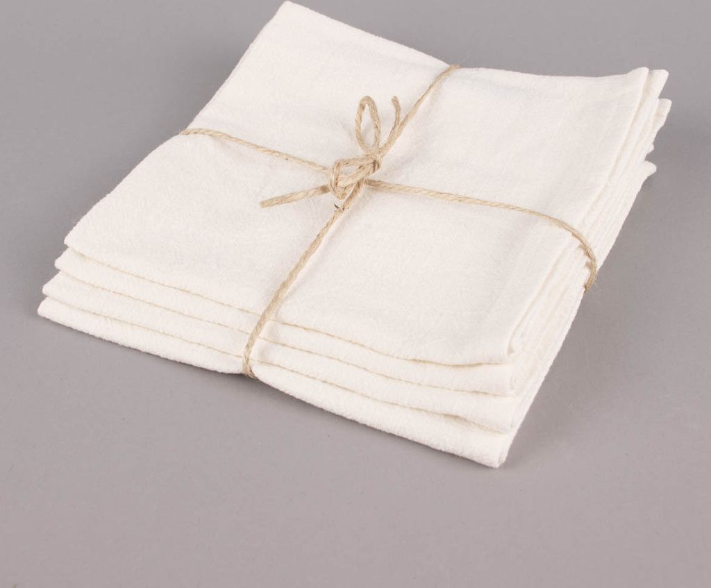 SCHÖNER LEBEN. Stoffservietten 4er Set Ramie Leinenoptik cremeweiß 40x40cm