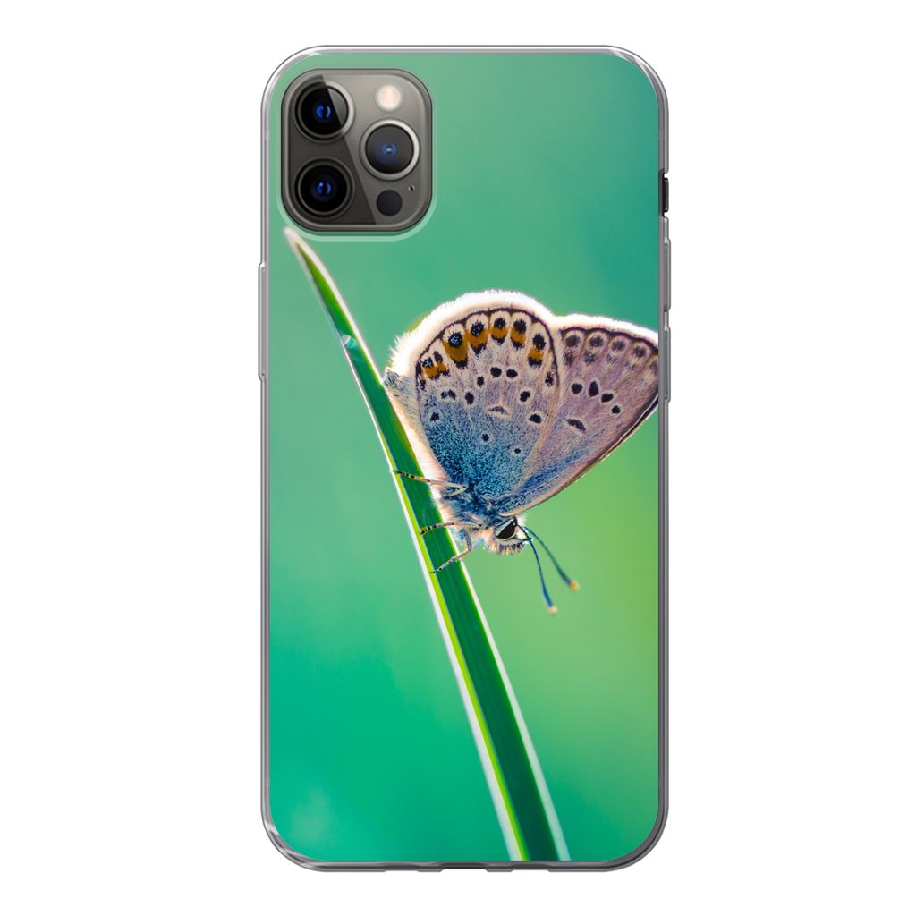 MuchoWow Handyhülle Schutzhülle Hülle für iPhone 12 Pro Max Schmetterling - Gras - Licht Silikon Softcase Handy Hülle - Hartschale