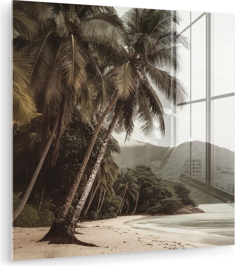 MuchoWow Glasbilder - Bilder auf Wandbild - Foto auf Glas Insel - Palme - Meer 50x50 cm Wanddekoration aus Glas - Acrylglasbild - Acrylbilder - Wan...