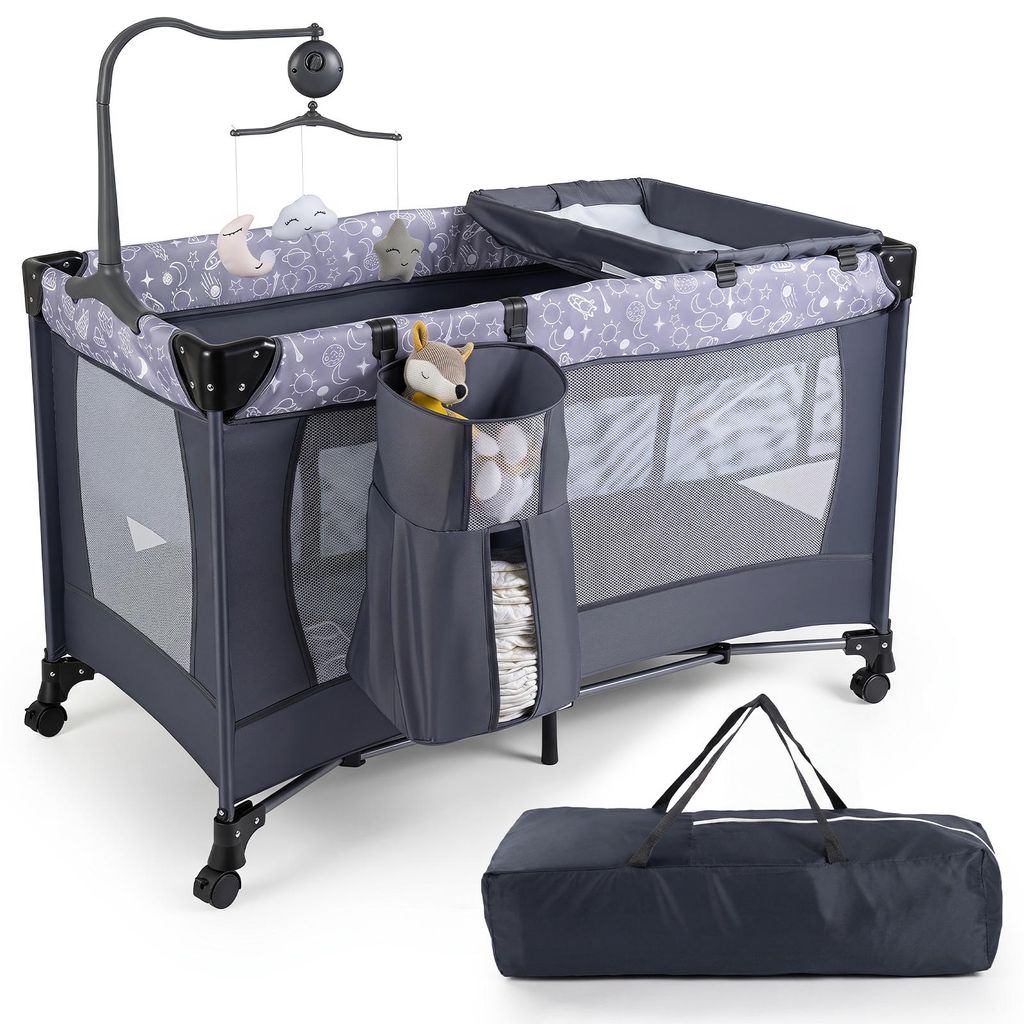 COSTWAY 3-in-1 bijzetter, reisbed voor baby's, reisbed met Productafbeelding 