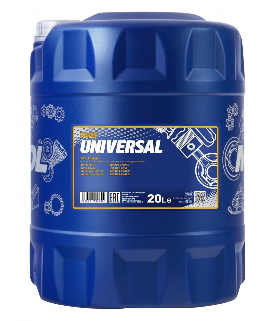 20 Liter MANNOL 15W-40 UNIVERSAL MB 229.3 MB 229.1 PSA B71 Produktbild 
