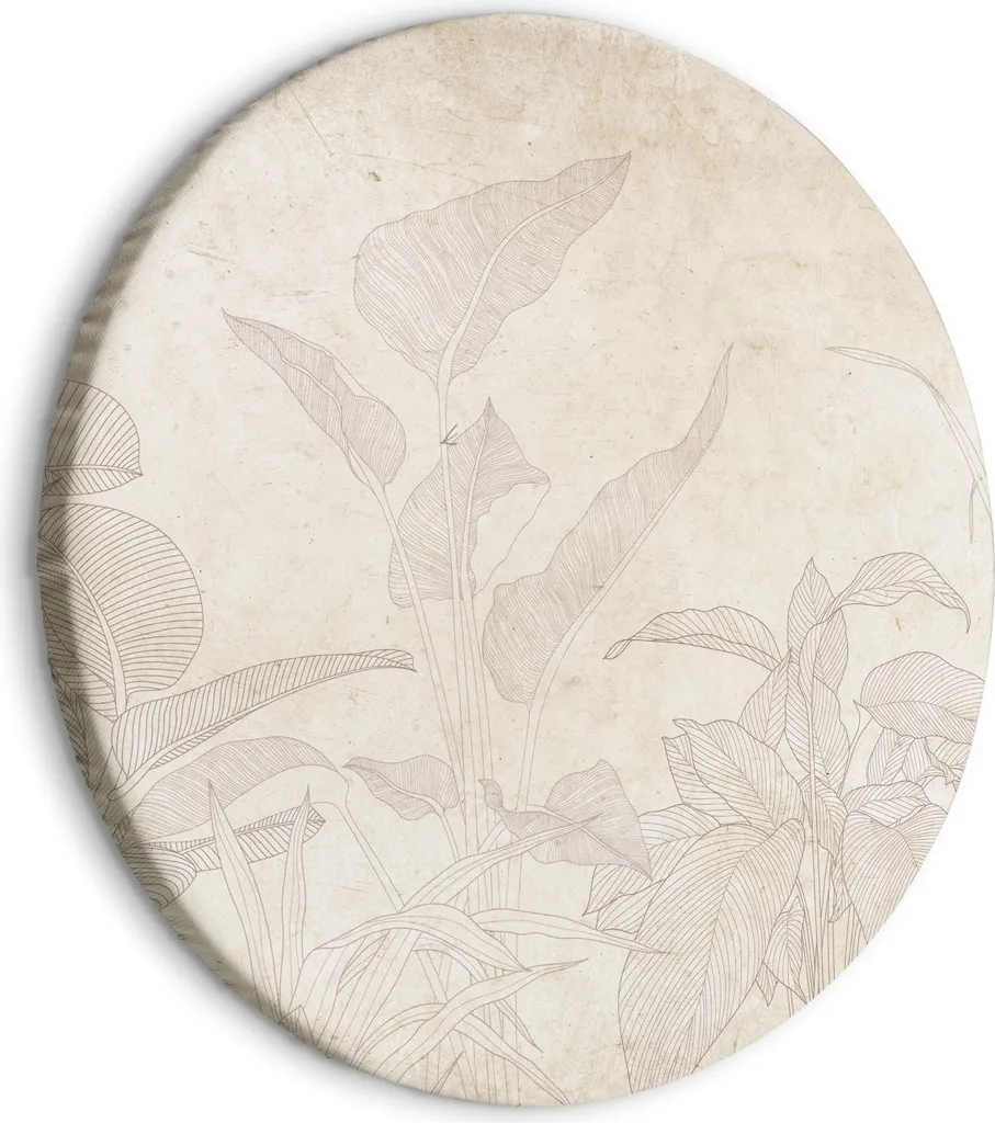Quadro Circolare Verde Esotico Tenue - Oasi Tropicale su Tela 60x60