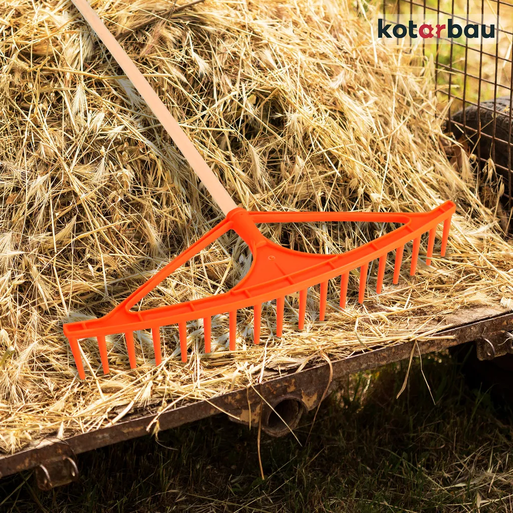 KOTARBAU® Rastrello per foglie in plastica con manico 150 cm | 18 denti L: 64 cm | Rastrello arancione Rastrello per fieno Rastrello per prato largo Rastrello per prato da giardino Rastrello per erba Rastrello per foglie Plastica - Rastrello per foglie - 2