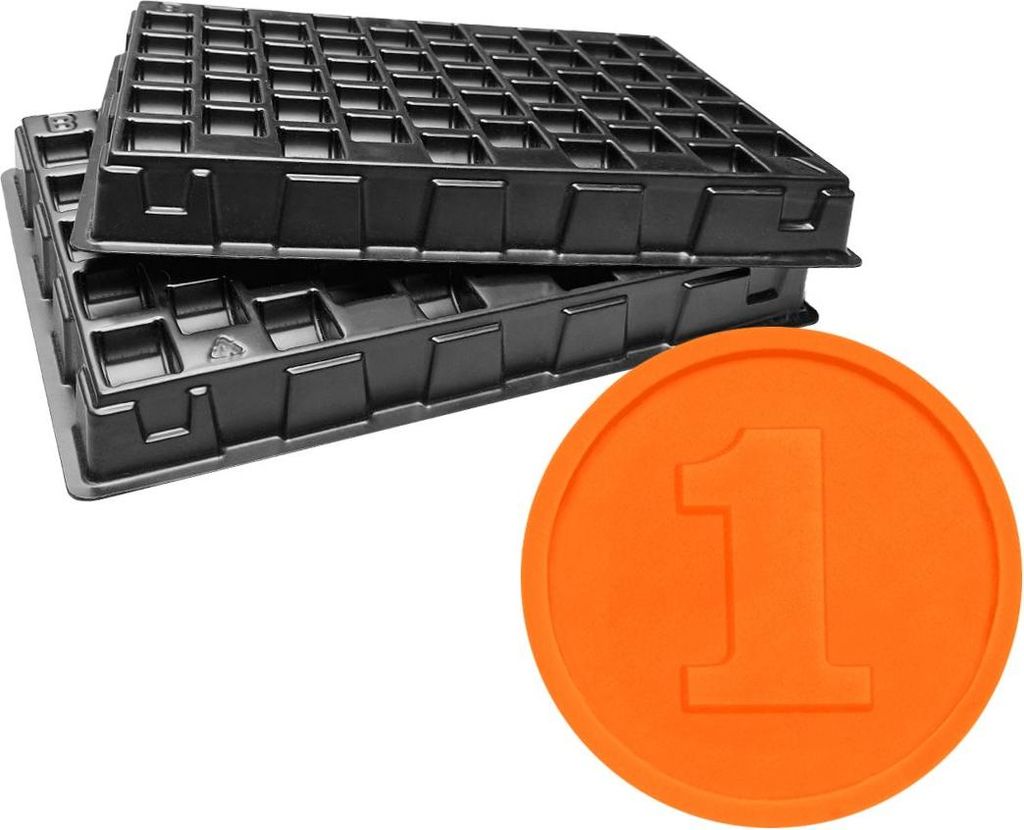 CombiCraft Wertmarken-Chips mit Reliefprägung „1“ in Orange – 1.000 Stück inklusiv zwei Zählbrettern