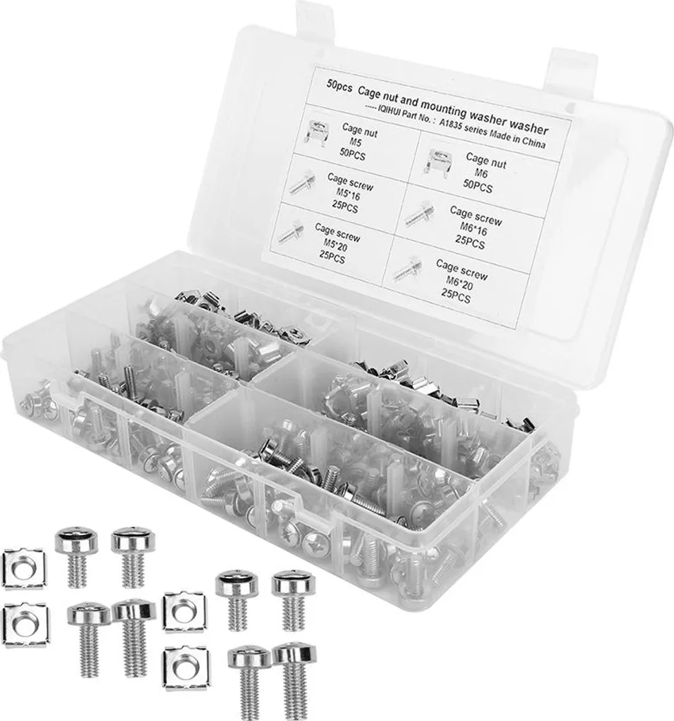 Lot de 100 écrous cage M5 M6 avec vis de fixation pour racks et rails