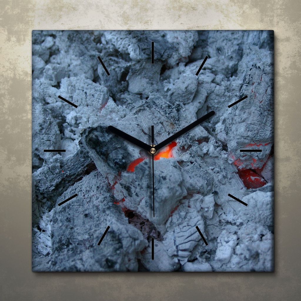 Wohnzimmer Leinwand Uhr Geräuschlos Küche 30x30 Grill, Feuer, Glut, Motive, schwarze Zeiger