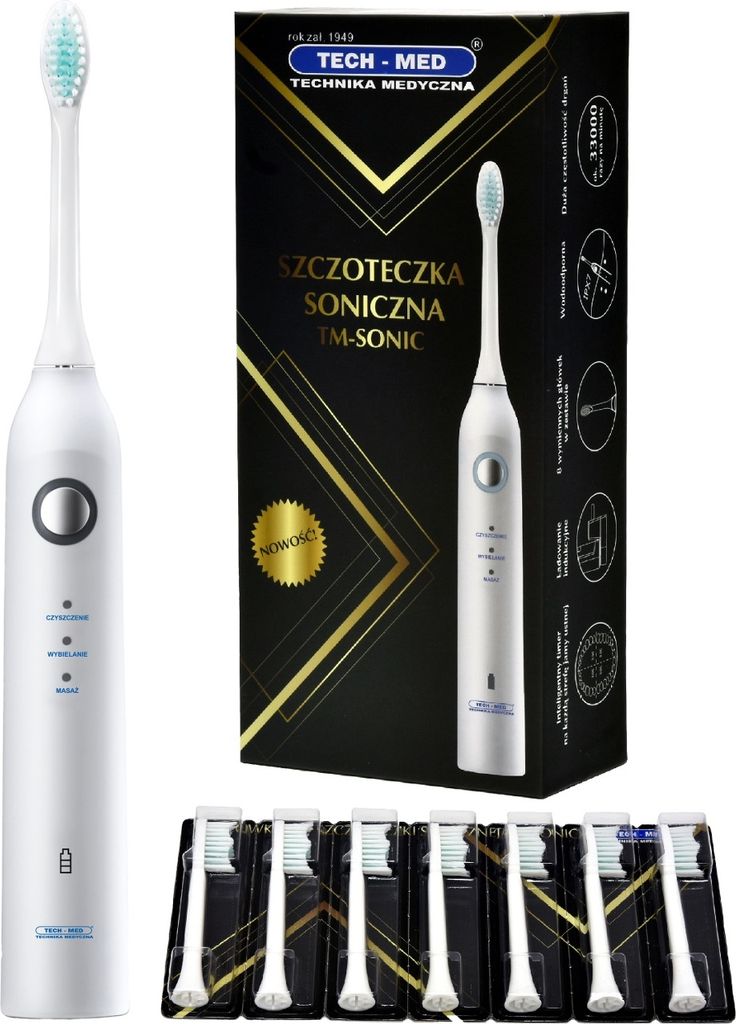 Tech-Med TM - Sonic Shallzahnbürste Weiß bis zu 33000 Vibrationen pro Minute