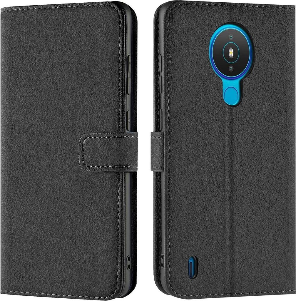 Conie Klapp Tasche für Nokia 1.4 Kartenfach Rundumschutz Hülle in Schwarz