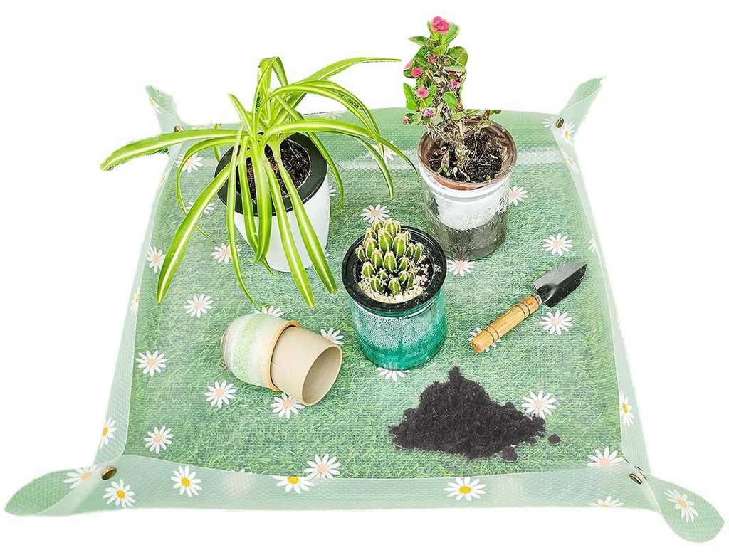 Transparente Umtopfmatte mit Blumenmuster, leicht zu reinigen, wiederverwendbar, wasserdicht, faltbar, für drinnen und draußen