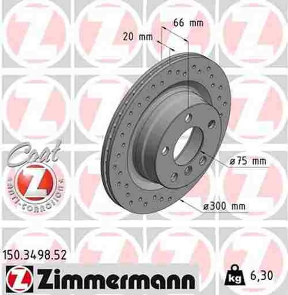 Disque de frein Zimmermann 150.3498.52 perforé Coat Z haute performance