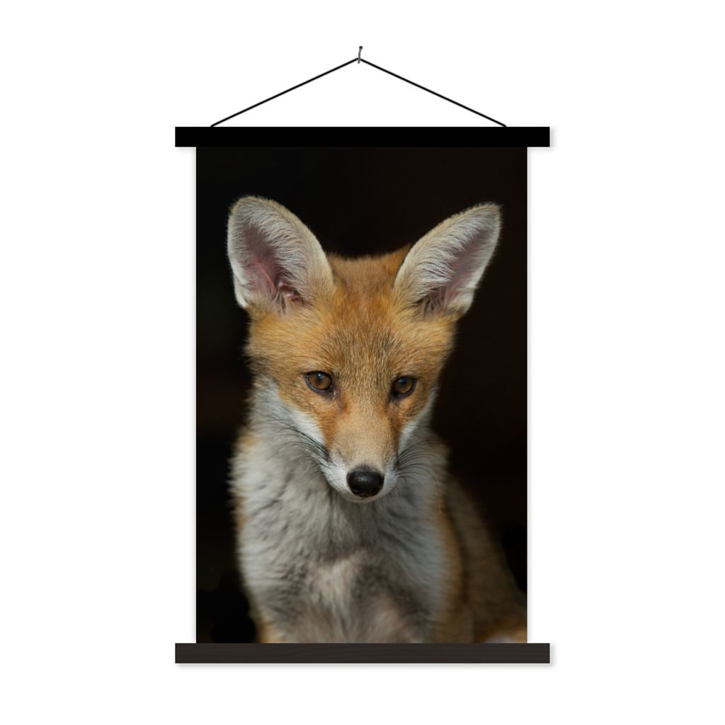 MuchoWow Textilposter Fuchs - Porträt - Schwarz 40x60 cm mit schwarzem Rahmen - Wanddekorationen