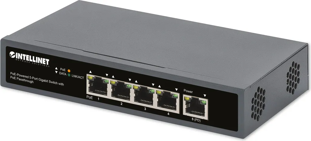 Switch Intellinet 561808 5-Port Gigabit PoE Passthrough - High PoE 65W