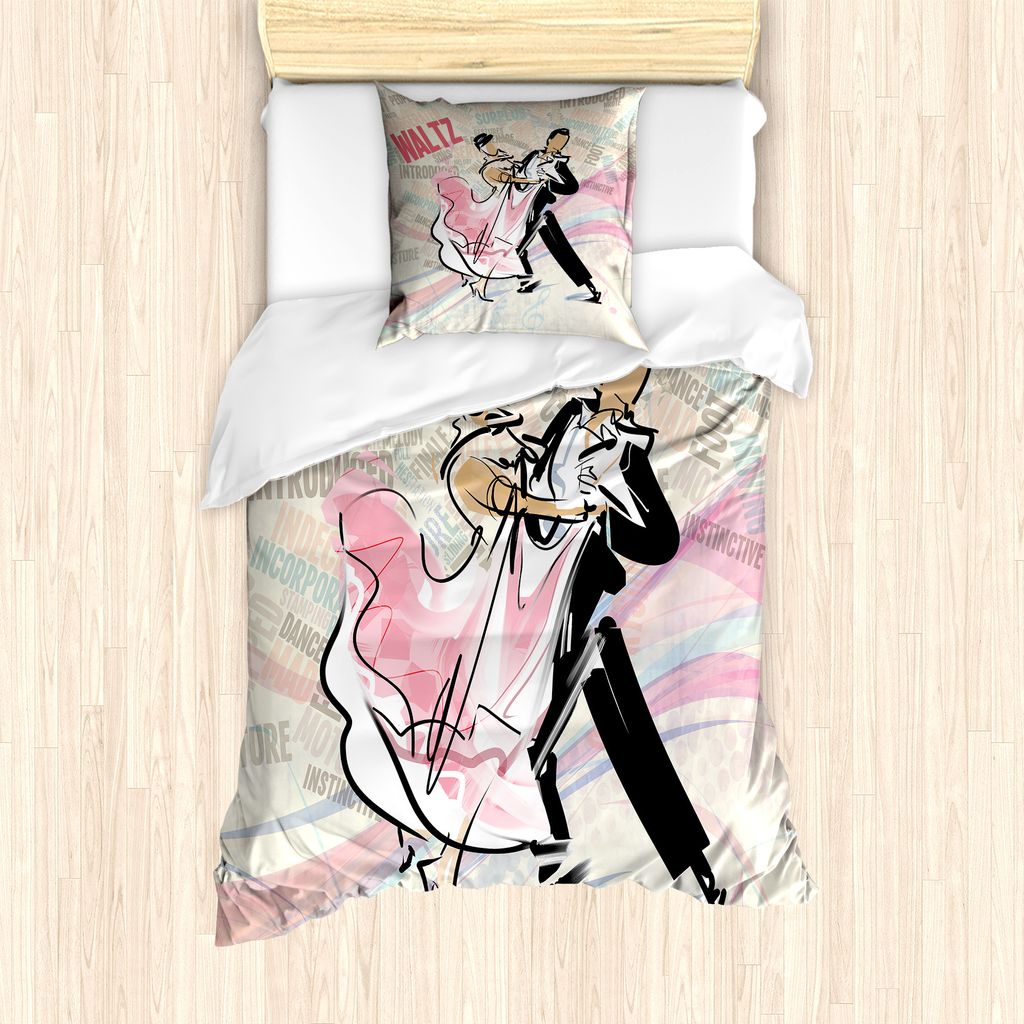 ABAKUHAUS Tanzen Bettbezug Set für Einzelbetten, Romantisches Tanzen-Paar-Worte, Milbensicher Allergiker geeignet mit Kissenbezug, 135 cm x 200 cm...