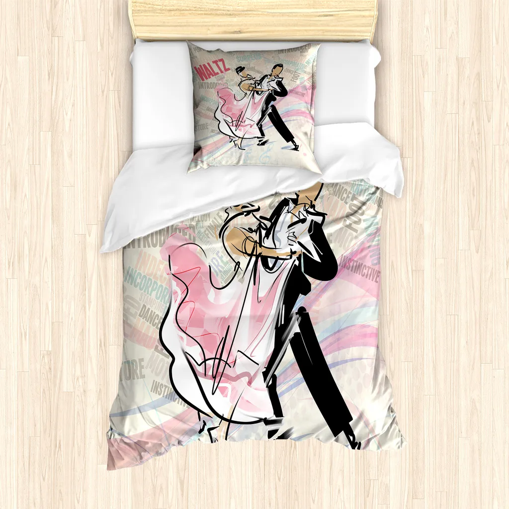 ABAKUHAUS Set copripiumino per letto singolo, romantica coppia di ballerini, antiacaro, adatto a chi soffre di allergie, con federa, 135 cm x 200 cm - 80 x 80 cm, multicolore