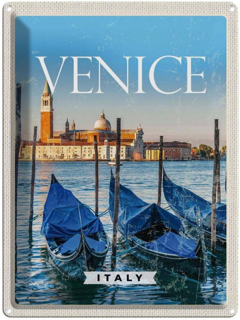 vianmo Blechschild 40x30 cm Venice Italy Urlaub Italien Retro Bildmotiv Reisemotiv Abenteuer Reisen Straße Stadt