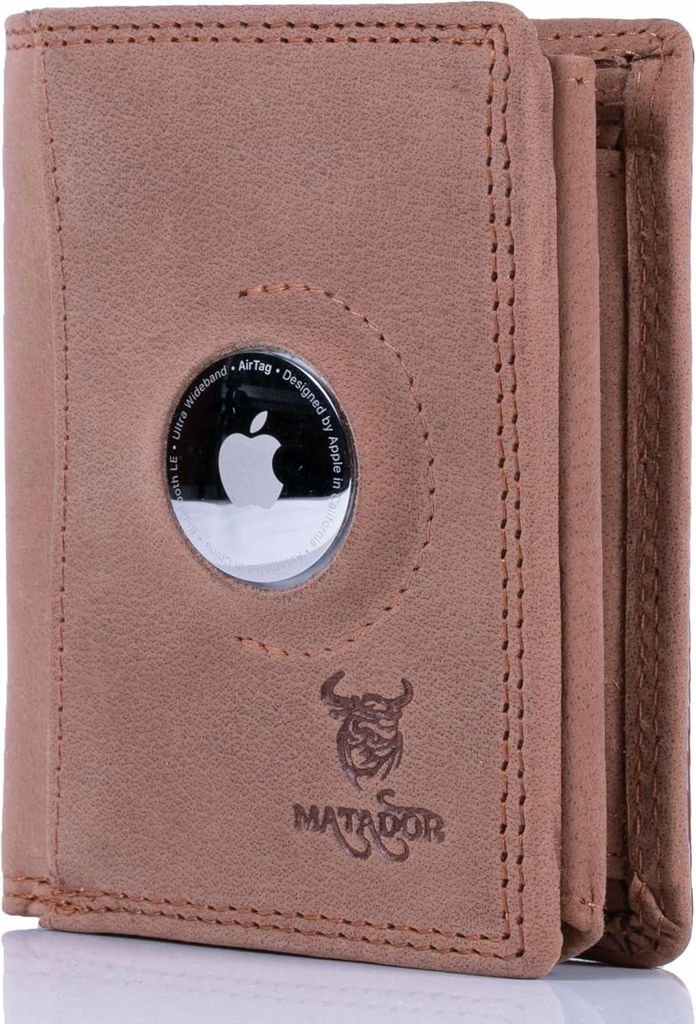 Slim Leder Geldbörse mit AirTag Fach RFID Schutz Münzfach Kartenetui kompaktes Herren Wallet mit Geschenkbox hochwertig und langlebig