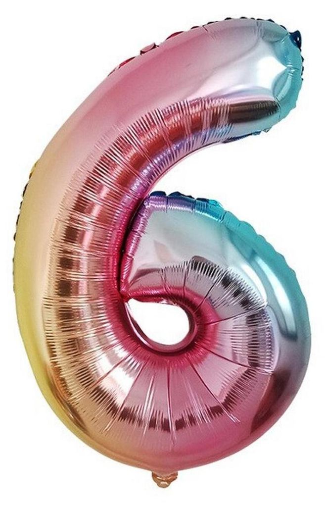 Folienballon Zahl 6, ca. 80 cm, regenbogenfarben Produktbild 