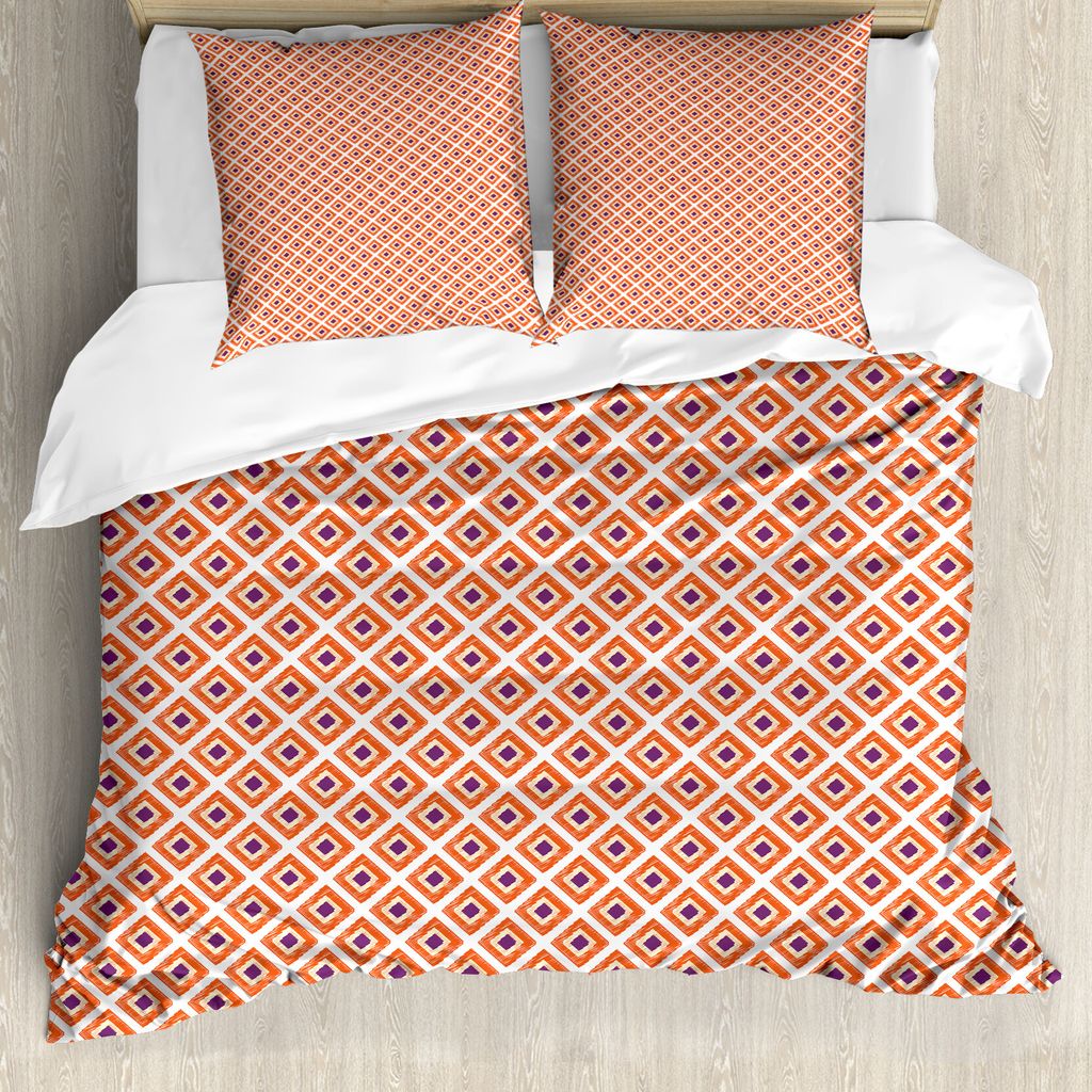 ABAKUHAUS Geometrisch Bettbezug Set für Einzelbetten, Schraffierte Farbe Squares Kunst, Milbensicher Allergiker geeignet mit Kissenbezug, 200 cm x...