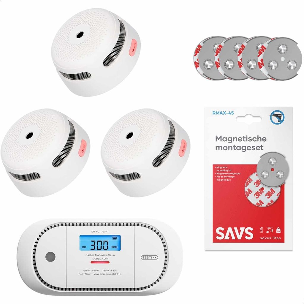 X-Sense Brandschutz-Set - 3 Rauchmelder und 1 Kohlenmonoxid-Melder - 10-Jahres-Batterie - Mit Magnethalterung - Brandmelder und CO-Melder ohne Bohren
