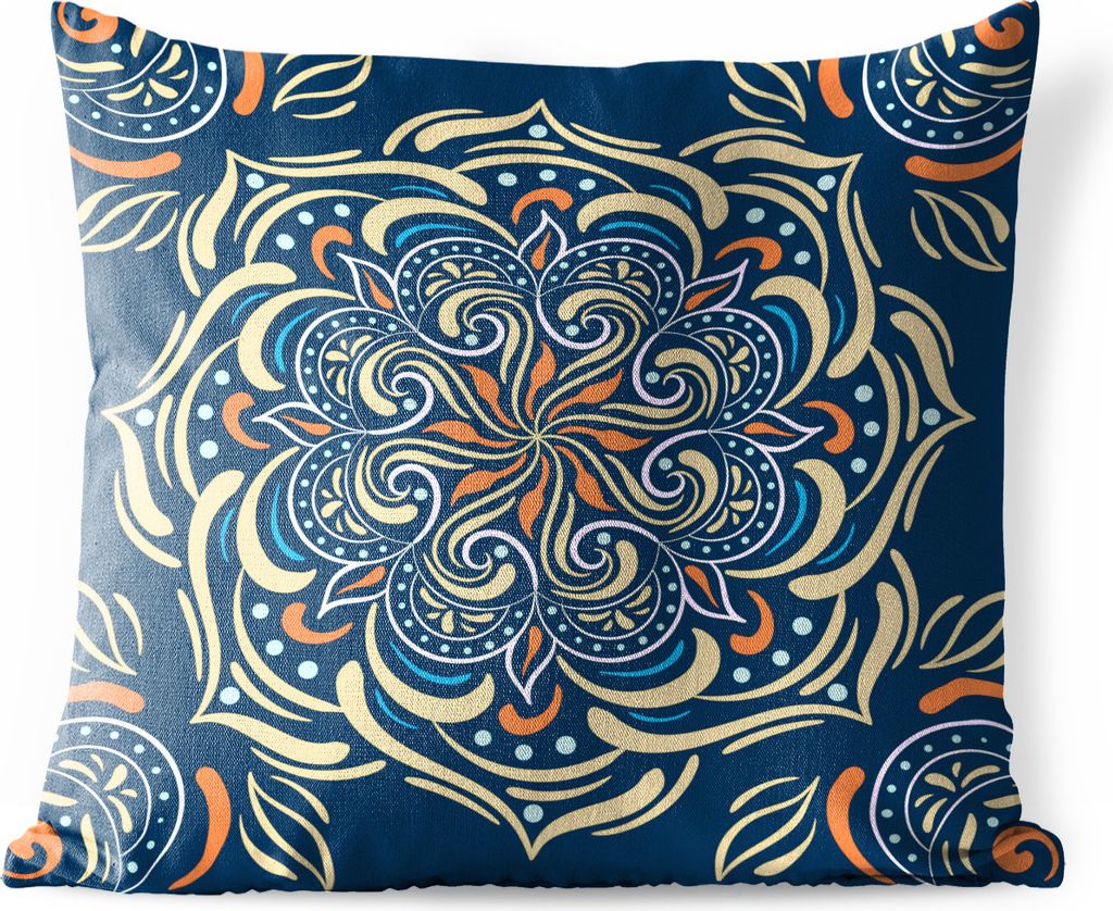 MuchoWow Outdoor Kissen - Mandala - Gelb - Weiß - Muster - 50x50 cm - Wetterfest - Lounge Kissen - Komfortabel - Kissen mit Bild
