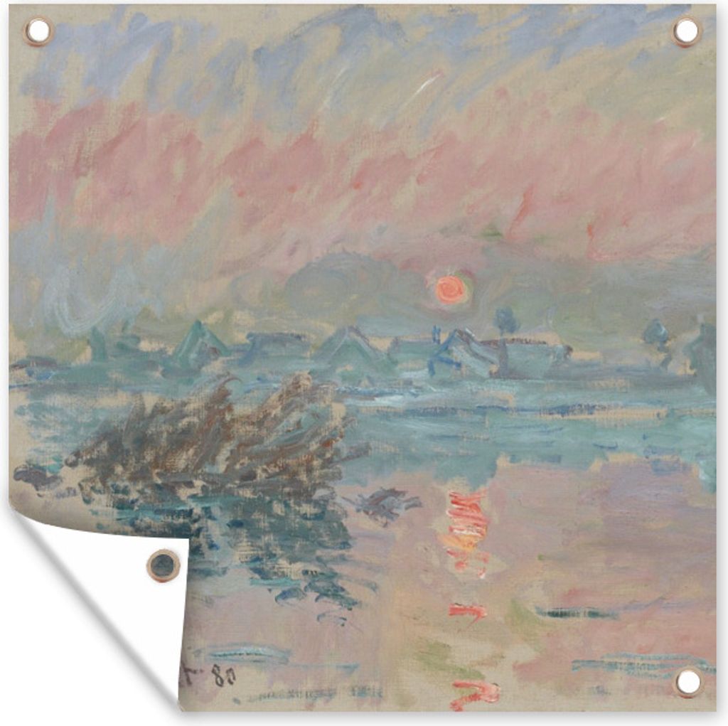 MuchoWow 100x100 cm Outdoor-Poster Gartendeko Sichtschutz Garten Poster für den Garten Sonnenuntergang an der Seine bei Lavacourt - Claude Monet