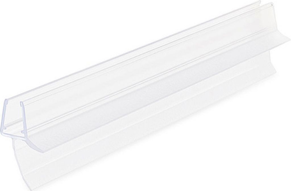 A clear, professional studio shot of a transparent shower door seal.