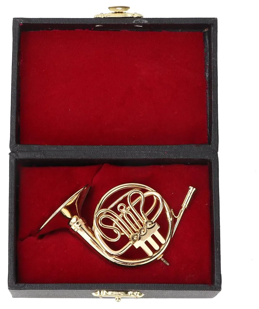 Cor de chasse miniature doré et raffiné - Instrument de musique décoratif