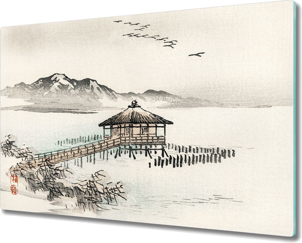 Coloray Kochplattenabdeckung Herdabdeckplatte 80x52 cm Hackbrett Schneidebrett Küchenbrett - See Hütte Bergvögel